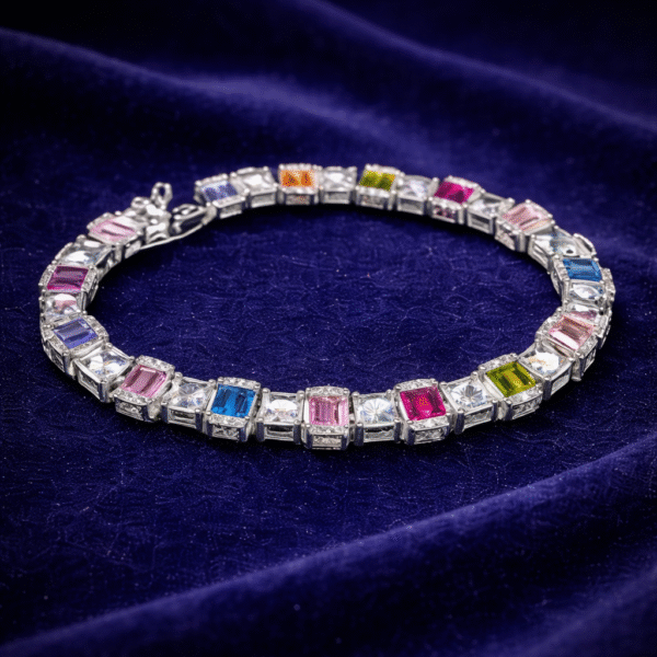 92.5 silver rainbow baguette - cut gemstone tennis bracelet