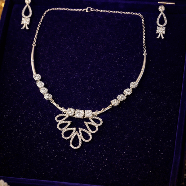 Moissanite diamond silver necklace with rhodium polish - anti tarnish