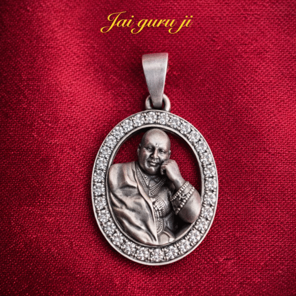 92.5 Silver Jai Guru Ji oval zircon studded locket