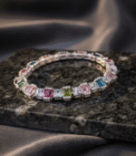 92.5 silver rainbow baguette - cut gemstone tennis bracelet - Image 2