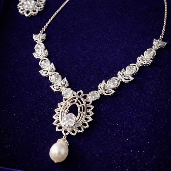 92.5 silver zircon studded necklace + earrings